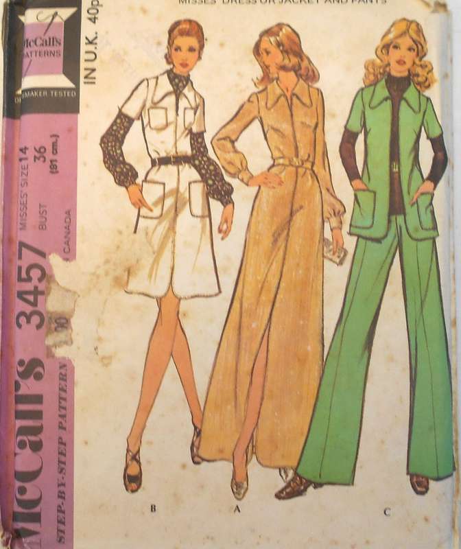 VINTAGE McCALLS 3457 DRESS-JACKET-PANTS SIZE 14 BUST 36" COMPLETE-UNCUT-F/FOLDED