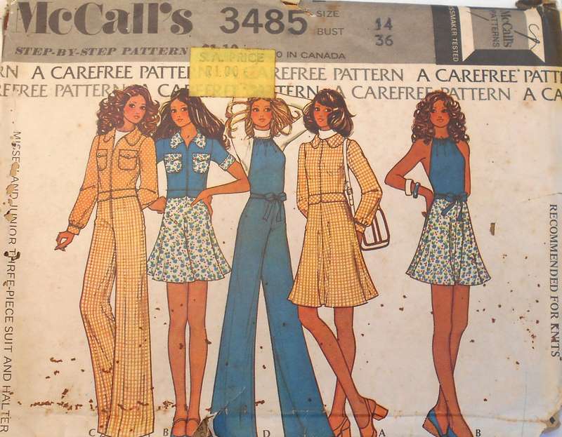 VINTAGE McCALLS 3485 THREE PIECE SUIT & HALTER SIZE 14 BUST 36" - NO SKIRT PATTERN SUPPLIED