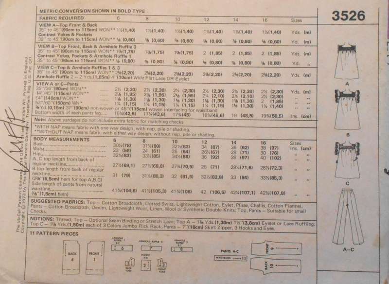 VINTAGE McCALLS 3526 TOP & PANTS SIZE 14 BUST 36" COMPLETE-UNCUT-F/FOLDED