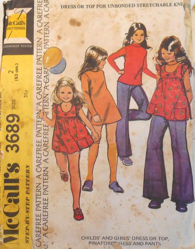 VINTAGE McCALLS 3689 GIRLS DRESS-TOP-PINAFORE DSRESS & PANTS SIZE2 YEARS COMPLETE-NO SEWING INSTRUCT