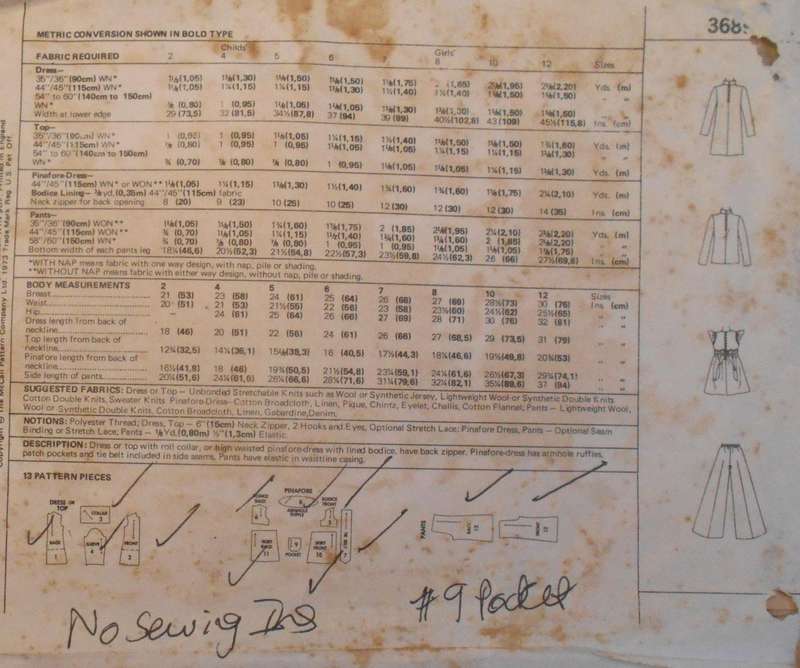 VINTAGE McCALLS 3689 GIRLS DRESS-TOP-PINAFORE DSRESS & PANTS SIZE2 YEARS COMPLETE-NO SEWING INSTRUCT