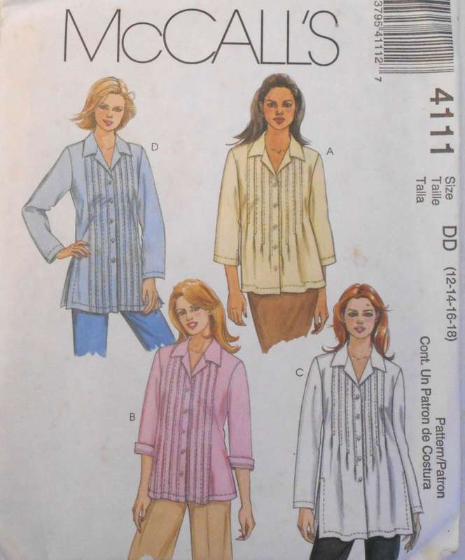 McCALLS 4111 PLEATED SHIRT IN 2 LENGTHS SIZE 12-14-16-18 COMPLETE-UNCUT-F/FOLDED