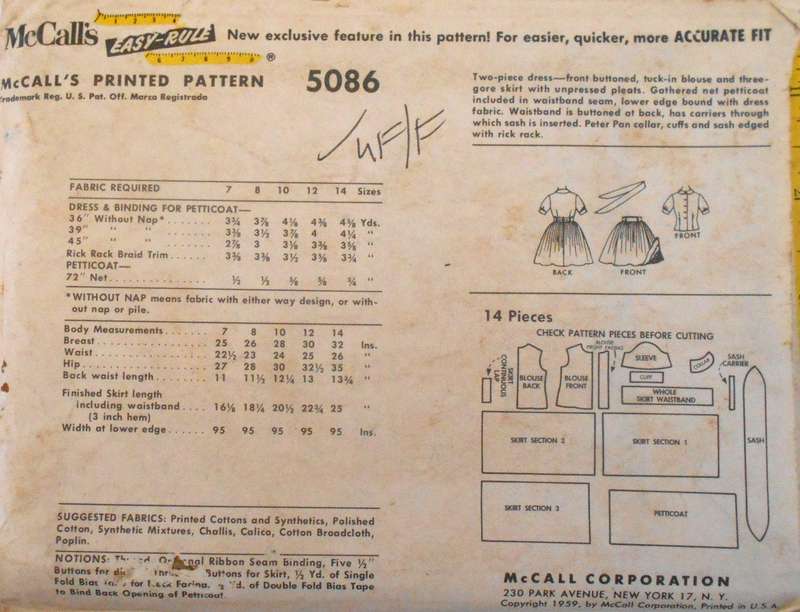 VVINTAGE McCALLS 5086 GIRLS TWO PIECE DRESS+ATTACHED PETTICOAT SIZE 12 YRS COMPLETE-UNCUT F/F