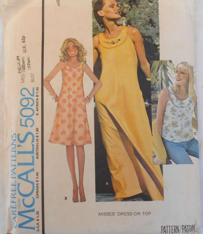VINTAGE McCALLS 5092 DRESS OR TOP SIZE MEDIUM 92-97 CM COMPLETE