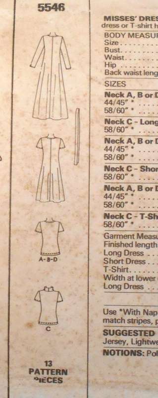 VINTAGE McCALLS 5546 DRESS-T-SHIRT IN 4 NECKLINES FOR KNITS SIZE 10 BUST 83 CM COMPLETE