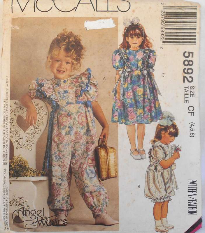 McCALLS 5892 GIRLS JUMPSUIT & DRESS SIZE 4-5-6 YEARS COMPLETE-UNCUT-F/FOLDED