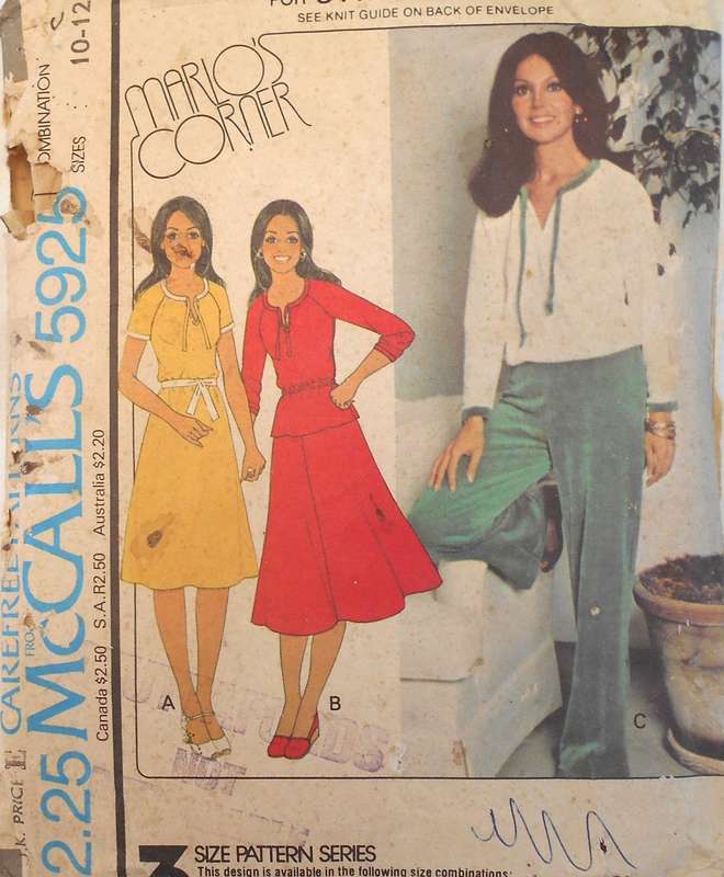 VINTAGE McCALLS 5925 DRESS-TOP-SKIRT-PANTS SIZE 10-12-14 COMPLETE-CUT TO 14