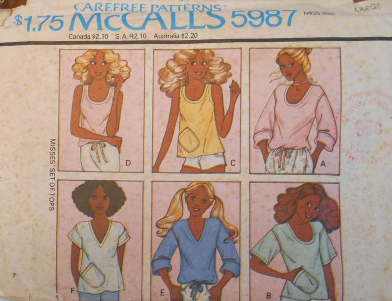 VINTAGE McCALLS 5987 SET OF TOPS SIZE LARGE 18-20 COMPLETE-UNCUT-F/FOLDED