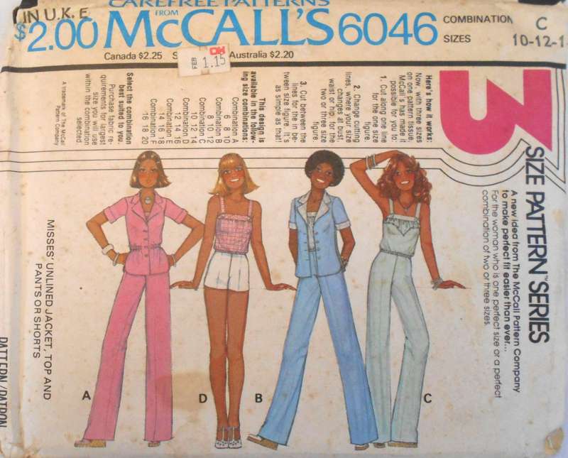 VINTAGE McCALLS 6046 UNLINED JACKET-TOP-PANTS-SHORTS  10-12-14-COMPLETE-UNCUT-F/FOLDED