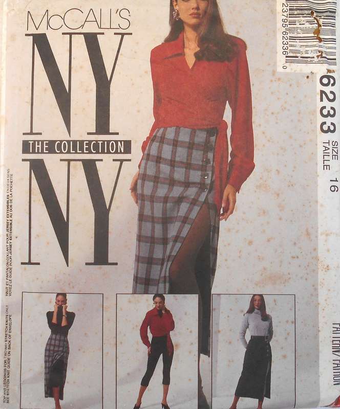 McCALLS 6233 WRAPPED BLOUSE-TOP-LINED SKIRT-LEGGINGS SIZE 16 COMPLETE-UNCUT-F/FOLDED