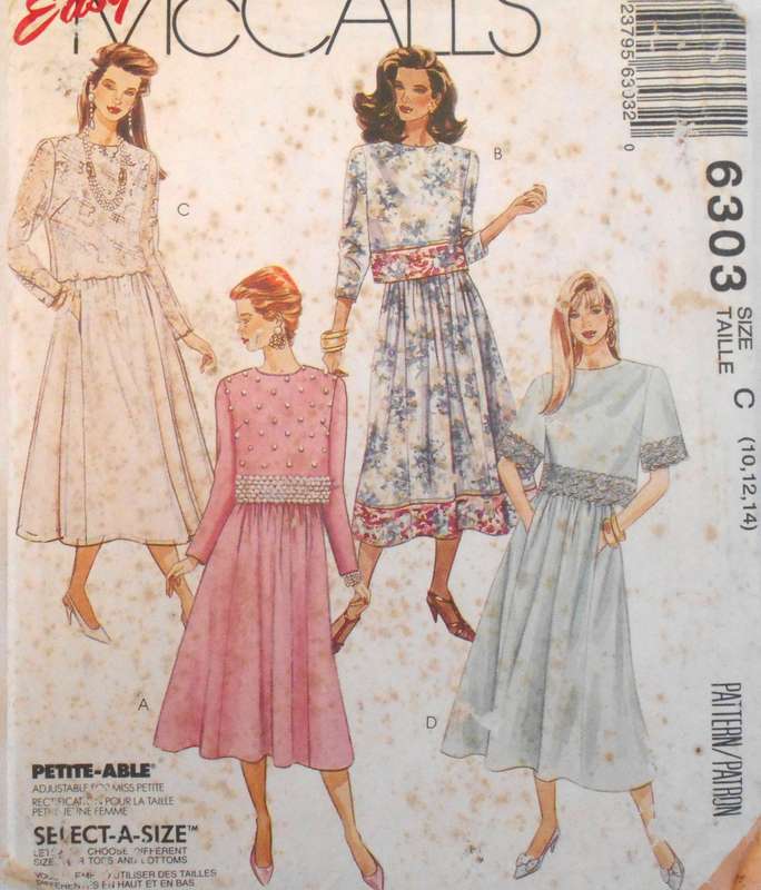 McCALLS 6303 TWO PIECE DRESSES SIZE 10-12-14 COMPLETE-UNCUT-F/FOLDED