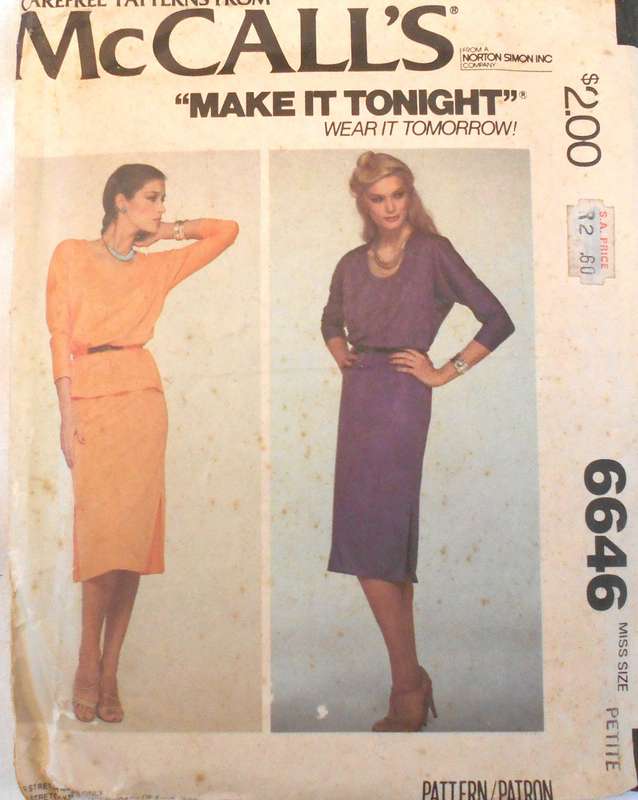 VINTAGE McCALLS 6646 DRESS-TOP-SKIRT FOR KNITS SIZE PETITE 6-8 COMPLETE