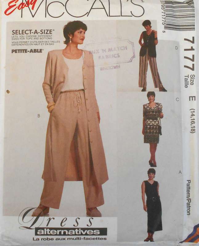 McCALLS 7177 DRESS IN 2 LENGTHS-UNLINED WAISTCAOT-PANTS SIZE 14-16-18 COMPLETE-CUT TO 18