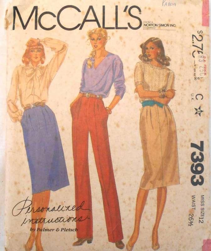 VINTAGE McCALLS 7393 SKIRT-PANTS SIZE 12 WAIST 26 1/2" COMPLETE