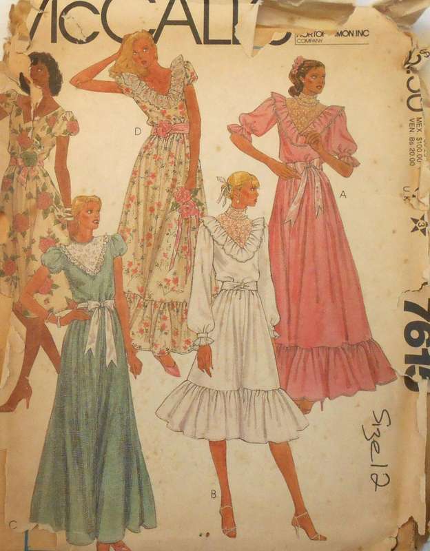 VINTAGE McCALLS 7615 PULLOVER DRESS SIZE 12 COMPLETE -MOSTLY UNCUT ONLY SKIRT CUT