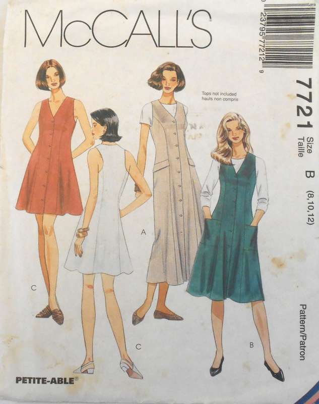 McCALLS 7721 DRESS OR PINAFORE IN 3 LENGTHS SIZE 8-10-12 COMPLETE-CUT TO 8