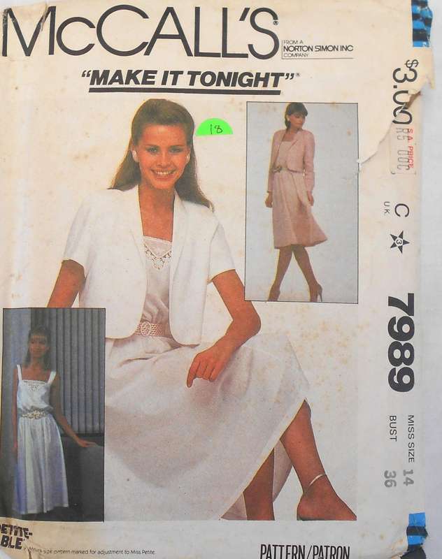 VINTAGE McCALLS 7989 JACKET & DRESS SIZE 14 BUST 36 COMPLETE