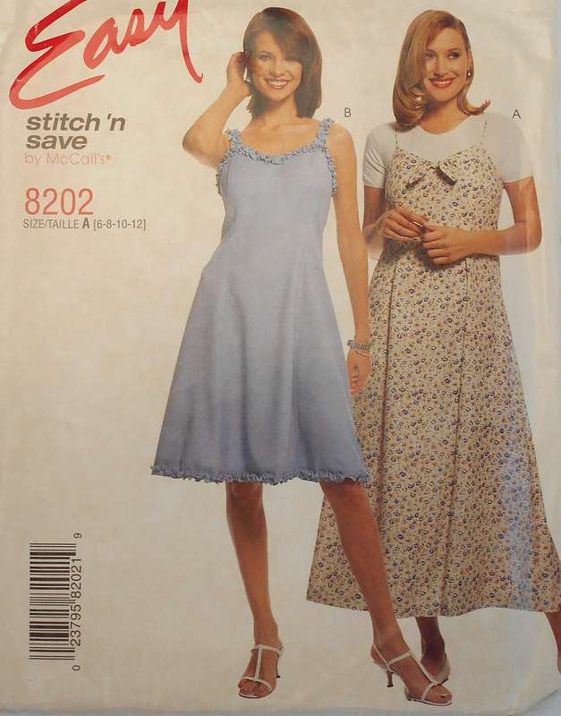 McCALLS 8202 SHOESTRING DRESS IN 2 LENGTHS SIZE 6-8-10-12 COMPLETE-UNCUT-F/FOLDED