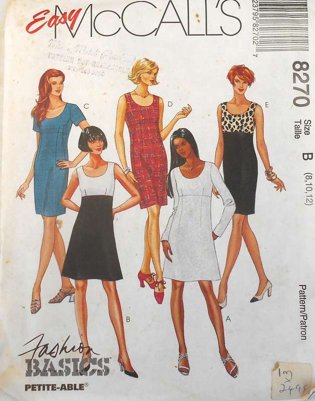 McCALLS 8270 DRESS WITH LONG OR SHORT SLEEVES SIZE  8-10-12 COMPLETE-NO SEWING INSTRUCTIONS