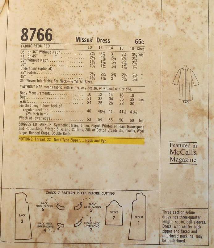 VINTAGE McCALLS 8766  DRESS  SIZE  10 BUST 31 COMPLETE
