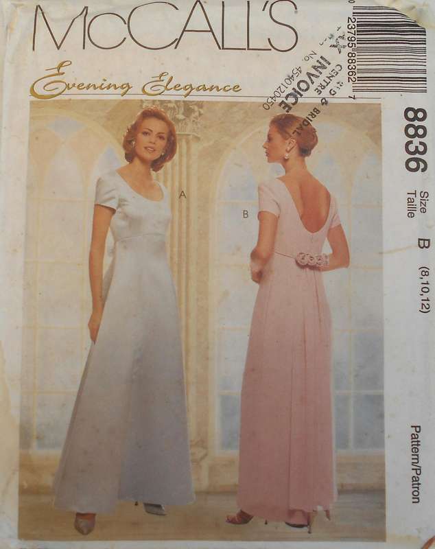 McCALLS 8836 LINED DRESS WITH DETACHABLE TRAIN SIZE 8-10-12 COMPLETE-CUT TO 8