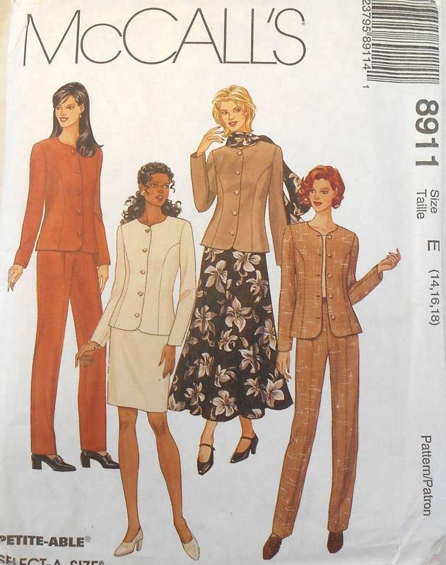 McCALLS 8911 UNLINED JACKET-PANTS-SKIRTS-SCARF SIZE 14-16-18 COMPLETE-UNCUT-F/FOLDED