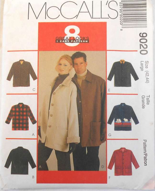 McCALLS 9020 UNISEX UNLINED OR LINED JACKET SIZE LARGE 42-44 COMPLETE-UNCUT-F/FOLDED
