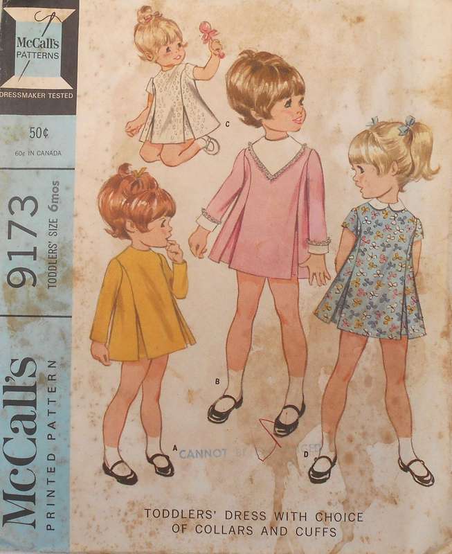 VINTAGE McCALLS 9173 BABIES DRESS+CHOICE OF COLLARS & CUFFS SIZE 6 MONTHS COMPLETE