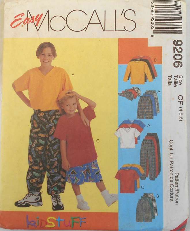 McCALLS 9206 KIDS SHIRT-T SHIRT-PANTS-SHORTS-HAT SIZE 4-5-6 YEARS COMPLETE-UNCUT-F/FOLDED