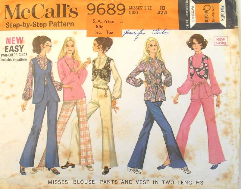 VINTAGE McCALLS 9689 BLOUSE-PANTS-WAISTCOAT IN 2 LENGTHS SIZE 10 BUST 32 1/2 COMPLETE