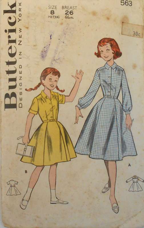 VINTAGE BUTTERICK 563 GIRLS SCHOOL DRESS SIZE 8 YEARS BREAST 26 COMPLETE