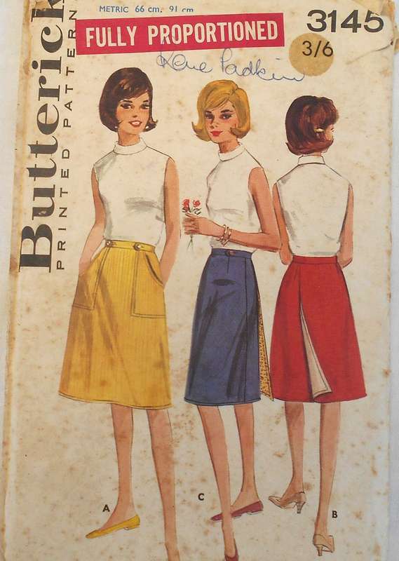 VINTAGE BUTTERICK 3145 SET OF PROPOTIONALED SKIRTS SIZE WAIST 26 HIP 36 COMPLETE