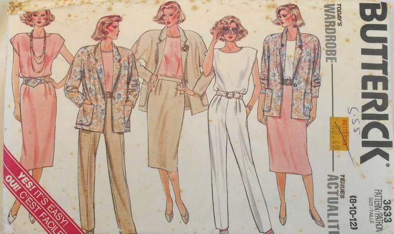 BUTTERICK 3633 JACKET-SKIRT-PANTS-TOP SIZE 8-10-12 COMPLETE-UNCUT-F/FOLDED
