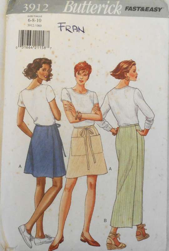 BUTTERICK 3916 SET OF WRAP SKIRTS SIZE 6-8-10 COMPLETE-CUT TO 10