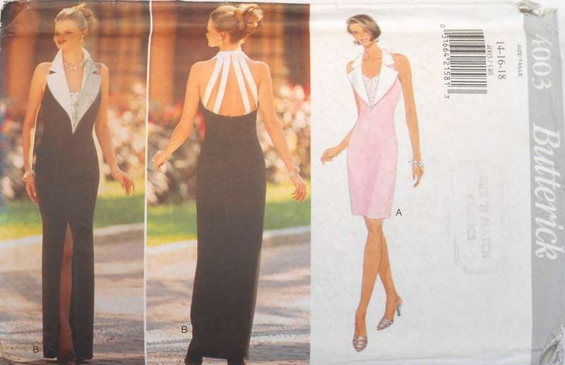 BUTTERICK 4003 STUNNING CLOSE FITTING LINED DRESS WITH BACK FEATURE SIZE14-16-18 COMPLETE-CUT TO 18