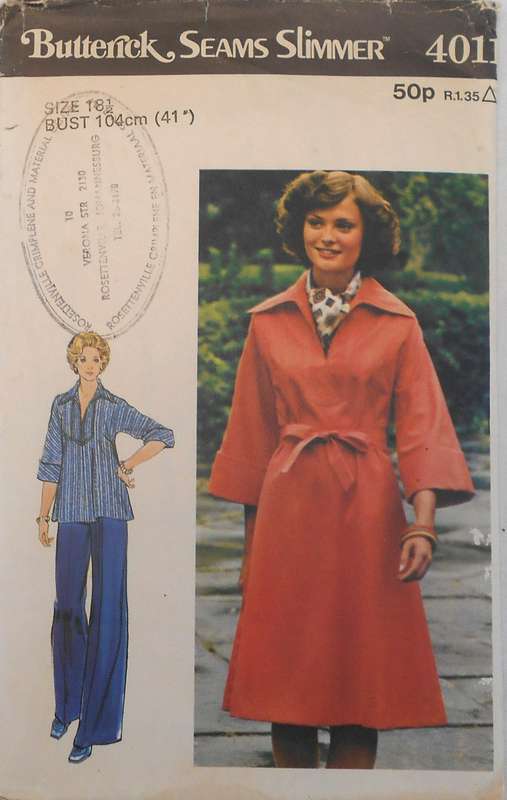 BUTTERICK 4011 DRESS-TUNIC-PANTS-BELT SIZE 18 1/2 BUST 104 CM DRESS ONLY SUPPLIED NO SEWING INST