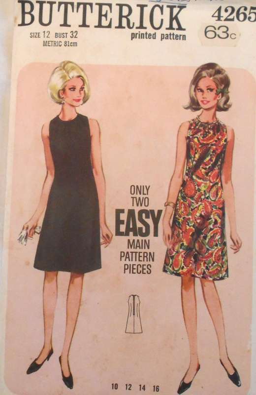 VINTAGE BUTTERICK 4265 ONE PIECE DRESS SIZE 12 BUST 32 COMPLETE-NO SEWING INSTRUCTIONS