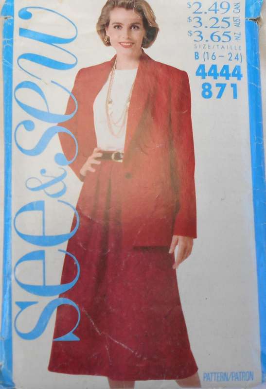 BUTTERICK 4444 JACKET-TOP & SKIRT SIZE 16-24 COMPLETE-CUT TO 24