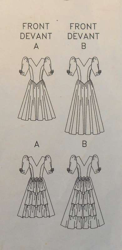 BUTTERICK 4466 STUNNING DRESS-DROPPED WAIST-TIERED SKIRT-V NECK SIZE 12-14-16 COMPLETE-CUT TO 16