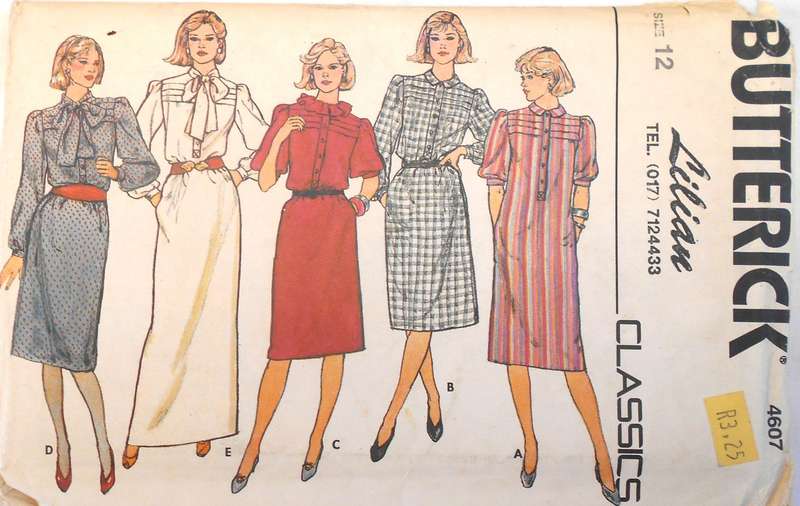VINTAGE BUTTERICK 4607 LOOSE FITTING A LINE PULLOVER DRESS SIZE 12 COMPLETE-UNCUT-F/FOLDED
