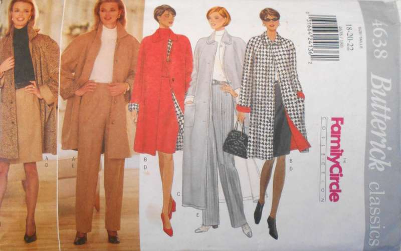 BUTTERICK 4638 COAT ONLY SIZE 18-20-22 COMPLETE-CUT TO 22 - COAT ONLY SUPPLIED