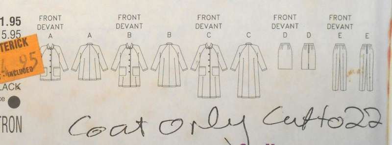 BUTTERICK 4638 COAT ONLY SIZE 18-20-22 COMPLETE-CUT TO 22 - COAT ONLY SUPPLIED