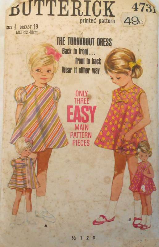 VINTAGE BUTTERICK 4731 GIRLS DRESS & BLOOMERS SIZE 6 MONTHS BREAST 19" COMPLETE