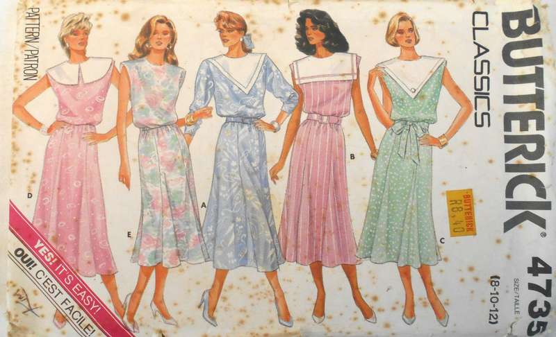 BUTTERICK 4735 PULLOVER DRESS WITH COLLAR SIZE 8-10-12 COMPLETE-CUT TO 12