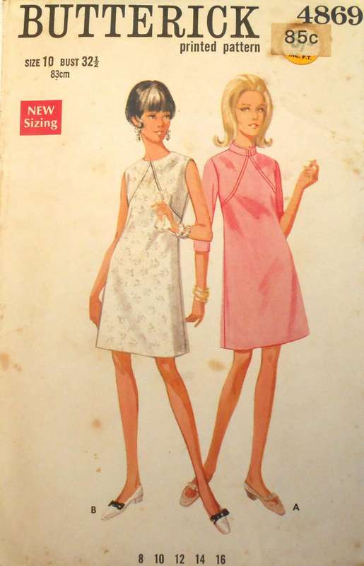 VINTAGE BUTTERICK 4869 ONE PIECE DRESS SIZE 10 BUST 32  1/2 COMPLETE