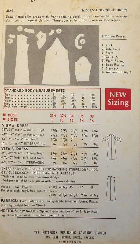 VINTAGE BUTTERICK 4869 ONE PIECE DRESS SIZE 10 BUST 32  1/2 COMPLETE