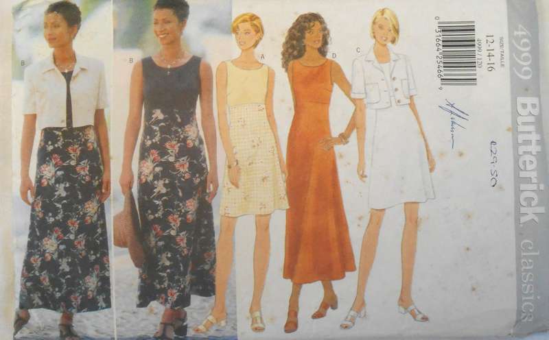 BUTTERICK 4999 SHORT JACKET-HIGH WAIST DRESS SIZE 12-14-16 COMPLETE-CUT TO 16