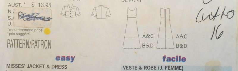 BUTTERICK 4999 SHORT JACKET-HIGH WAIST DRESS SIZE 12-14-16 COMPLETE-CUT TO 16