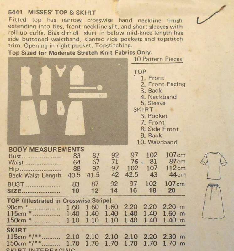 BUTTERICK 5441 TOP & SKIRT SIZE 10 COMPLETE