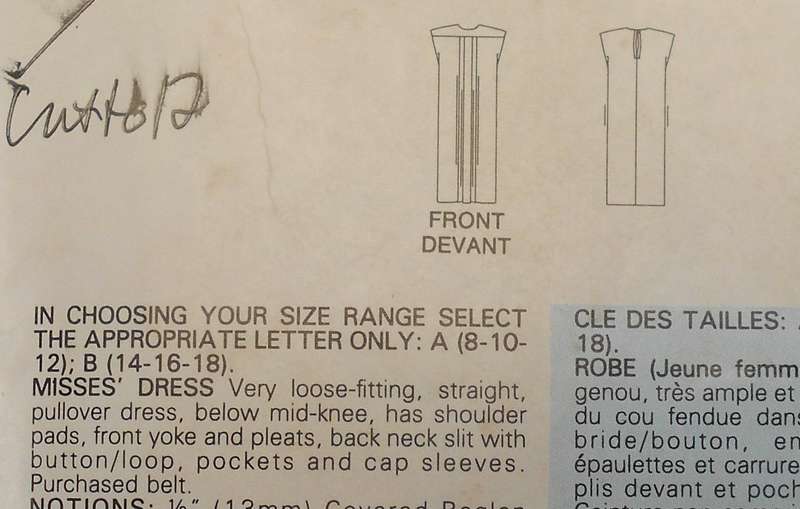 BUTTERICK 5484 VERY LOOSE STRAIGHT PULLOVER DRESS SIZE 8-10-12 COMPLETE-CUT TO 12